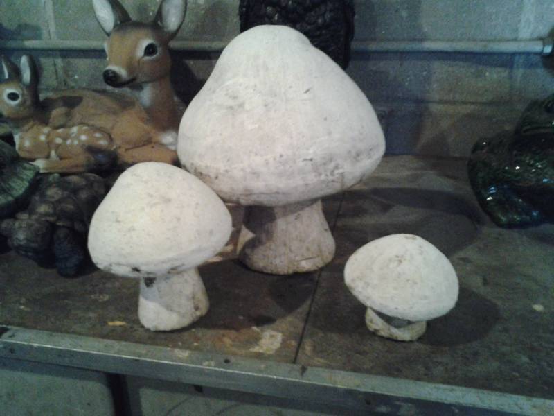lot 95 image: 3-Cement Mushroom Lawn Ornaments