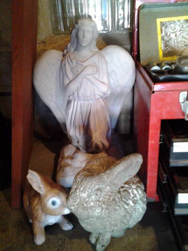 lot 97 image: 2-Rabbit, 1-Angel Lawn Ornaments