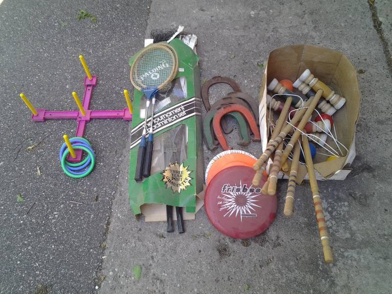 lot 111 image: Lot Of Fun Yard Games-Croquet, Ring Toss, Badminton Set, Frisbees