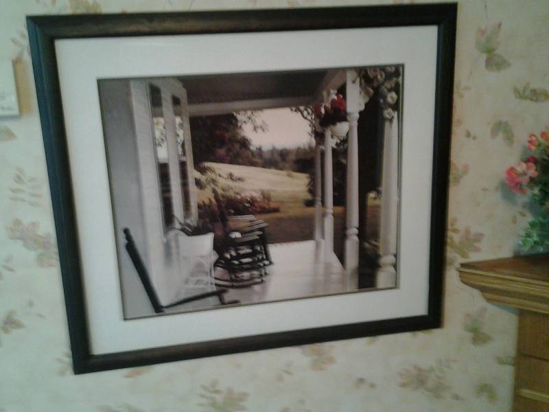 lot 186 image: Framed Picture 31x27 - Rocking Chairs On The Porch