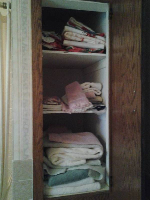 lot 193 image: Contents Of Bathroom Cabinet-Towels & Linens