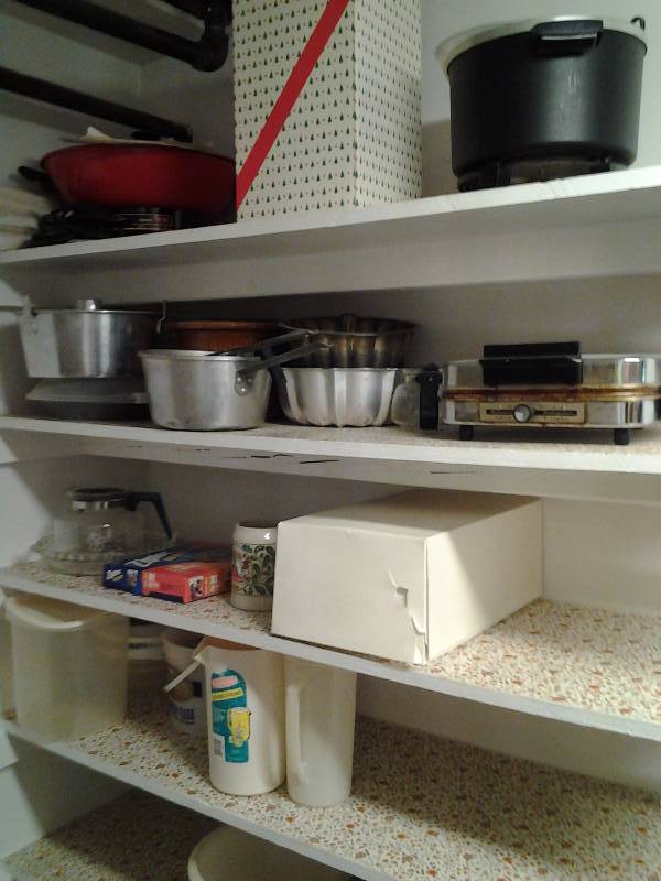 lot 268 image: Contents On Shelf (Downstairs) Pots, Pans, Pitchers, More