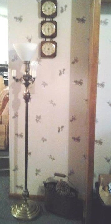 lot 276 image: Floor Lamp, Barometer, Metal Pail Of Jumbo Pine Cones