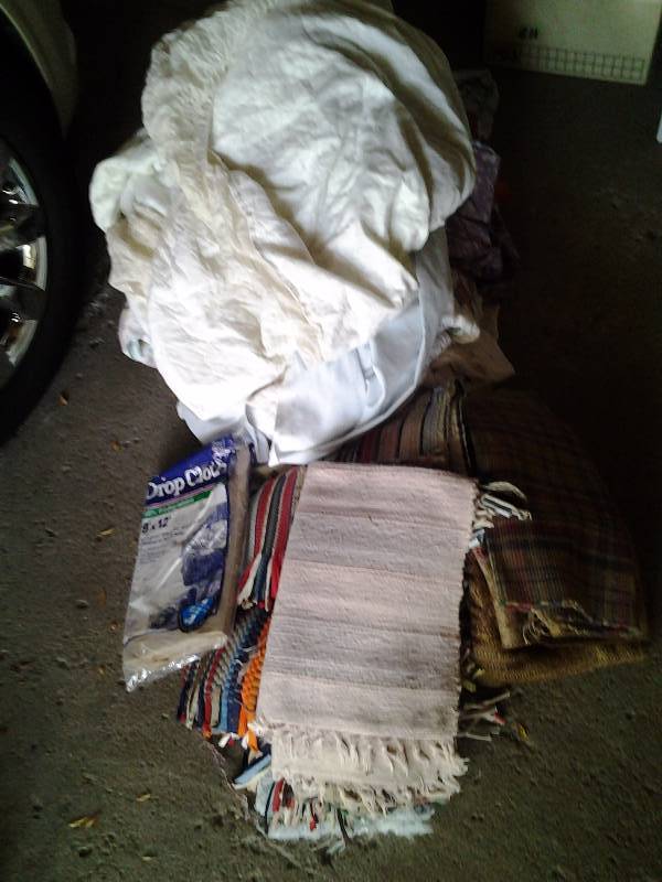 lot 221 image: Large Assortment Of Rugs, Sheets, Drop Cloths, Clean Rags