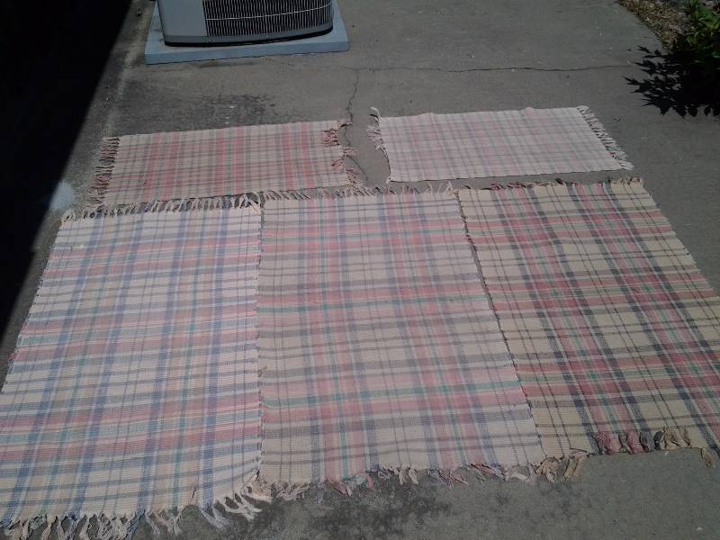 lot 230 image: 5-Plaid Cotton Throw Rugs