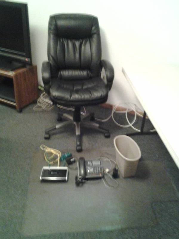 lot 238 image: Black Executive Office Chair, Floor Mat, Waste Basket, Phone