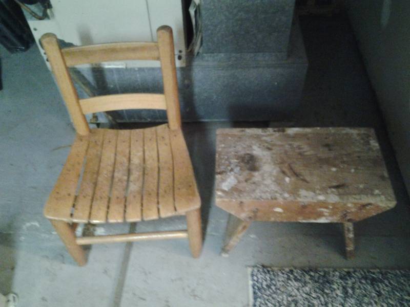 lot 243 image: Wood Chair & Stool