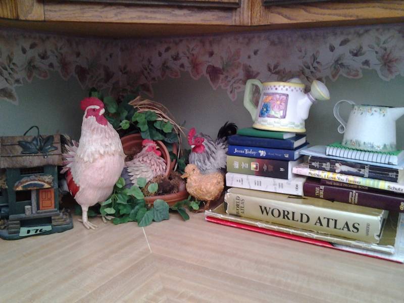 lot 176 image: Roosters, Chickens, Bird House, Books, Watering Cans