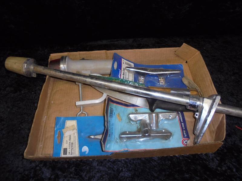 Lot - Boat Lights, New Boat Cleat, Oarlocks, & Misc