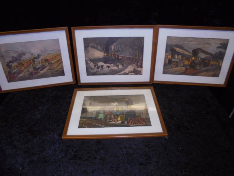 Lot - 4 Framed Train Prints