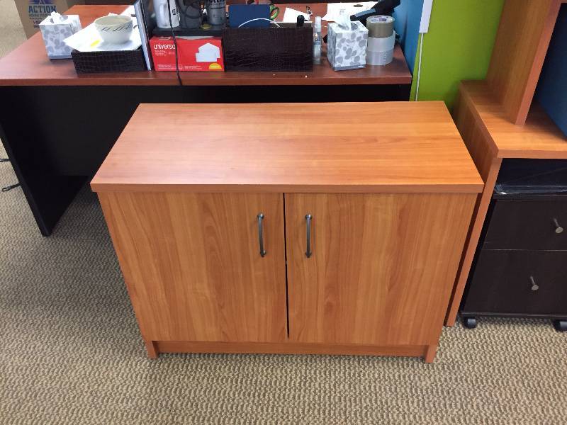 lot 1 image: High End Quality Made In Denmark by Tvilum-Scanbirk Presidents Executive Office Cherry Veneer 2 Door Credenza Storage Cabinet - Retails $450 - Excellent Condition Matches Other Pieces In This Auction