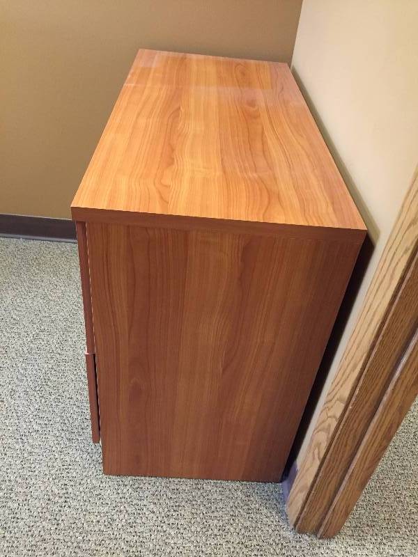 lot 11 image: High End Quality Made In Denmark by Tvilum-Scanbirk Presidents Executive Office Cherry Veneer Locking (with key) Lateral File 2 Drawer Storage Cabinet - Retails $600 - Excellent Condition Matches Other Pieces In This Auction