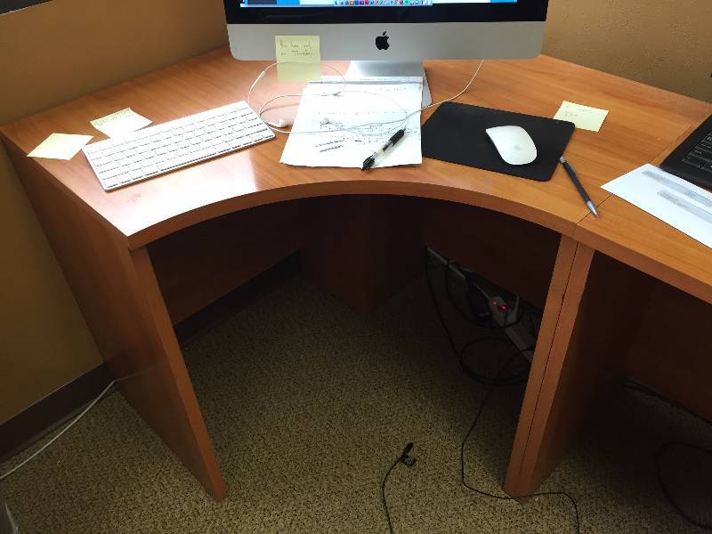 lot 19 image: Gorgeous High End Quality Made In Denmark by Tvilum-Scanbirk 2 Piece Presidents Executive Office Cherry Veneer Corner Workstation With Right Return Desk - Retails $1600 - Excellent Condition Matches Other Pieces In This Auction