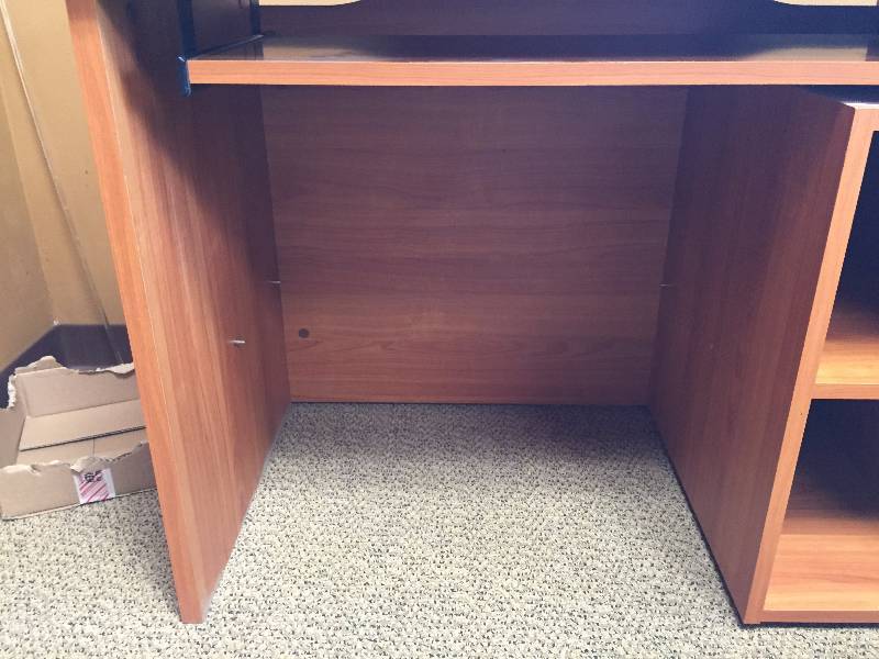 lot 24 image: High End Quality Made In Denmark by Tvilum-Scanbirk Presidents Executive Office Cherry Veneer Student Computer Task Training Desk - Retails $350 - Excellent Condition 37.5x17.75x29.25 Matches Other Pieces In This Auction