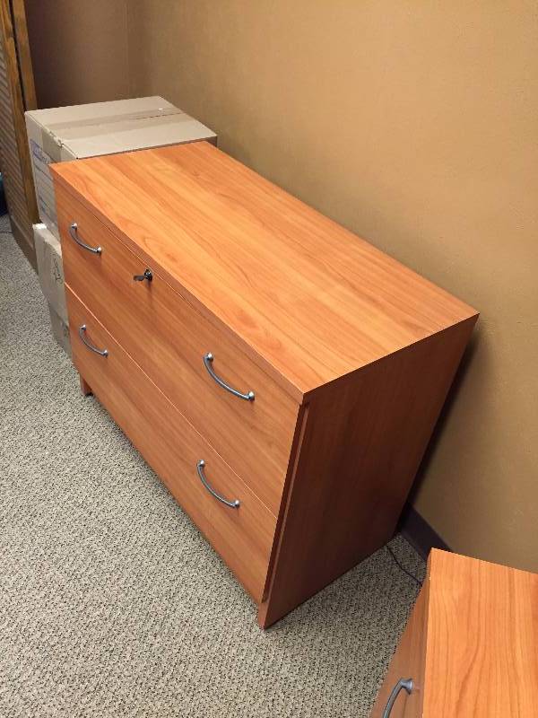 lot 14 image: High End Quality Made In Denmark by Tvilum-Scanbirk Presidents Executive Office Cherry Veneer Lateral File 2 Drawer Locking Storage Cabinet with Key- Retails $600 - Excellent Condition Matches Other Pieces In This Auction