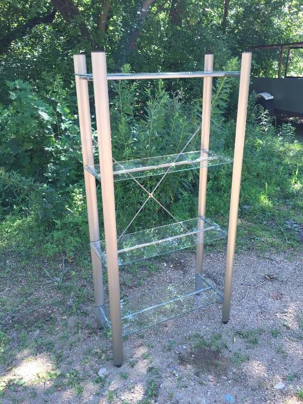 lot 46 image: SleeK Chic Modern Industrial Look Metal & Glass Etagere Bookcase Display Shelving - Excellent Condition