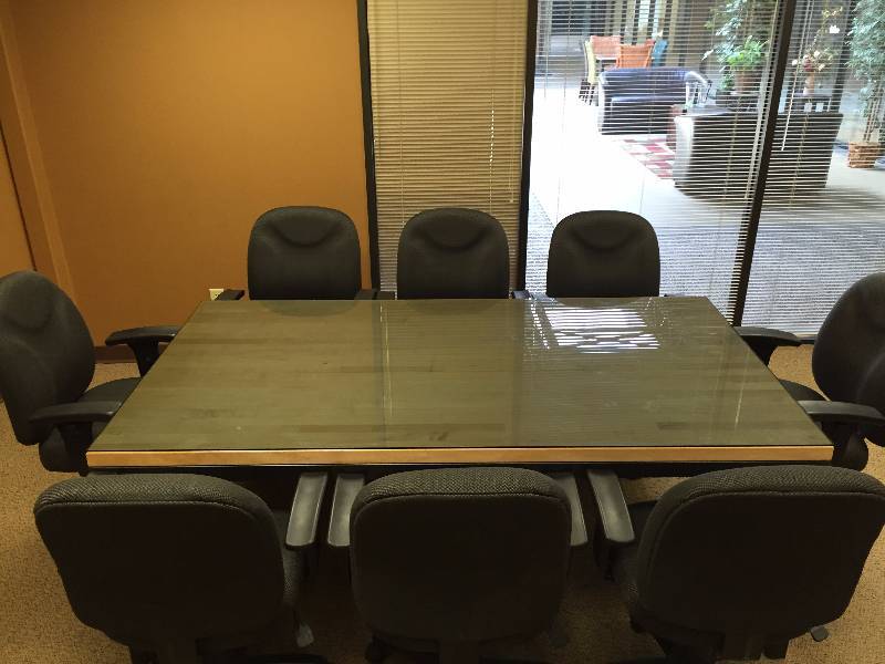 lot 27 image: Wow Beautiful Industrial Chic Style Maple Butcher Block Conference Table Made by Wood Welded - 78x42.25x30 - Very Expensive (Thats if you can find another one) - Glass Top Has Been Removed & Discarded