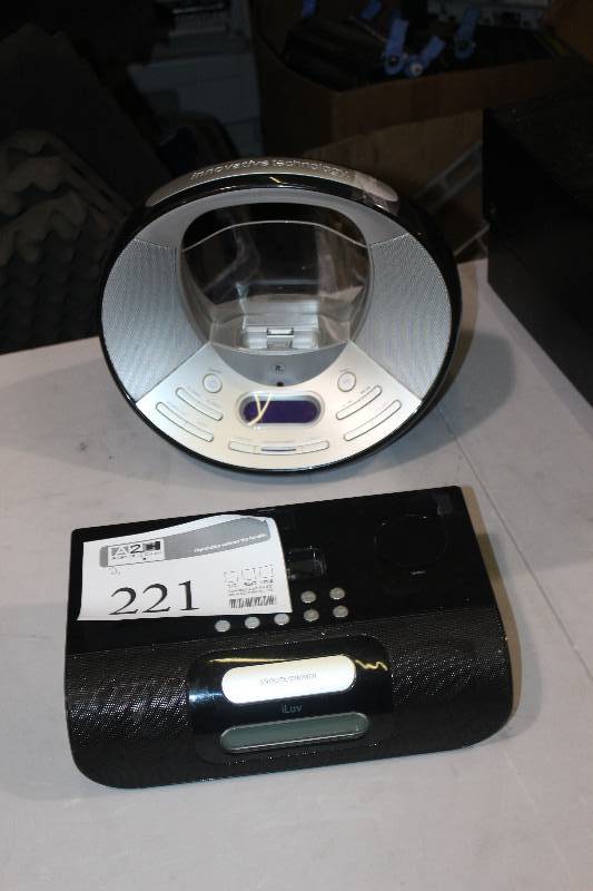 lot 221 image: Lot of (2) Electronics Including 1) iHome Docking Player AND 1) Innovative Technologies AMFM Docking Alarm Radio