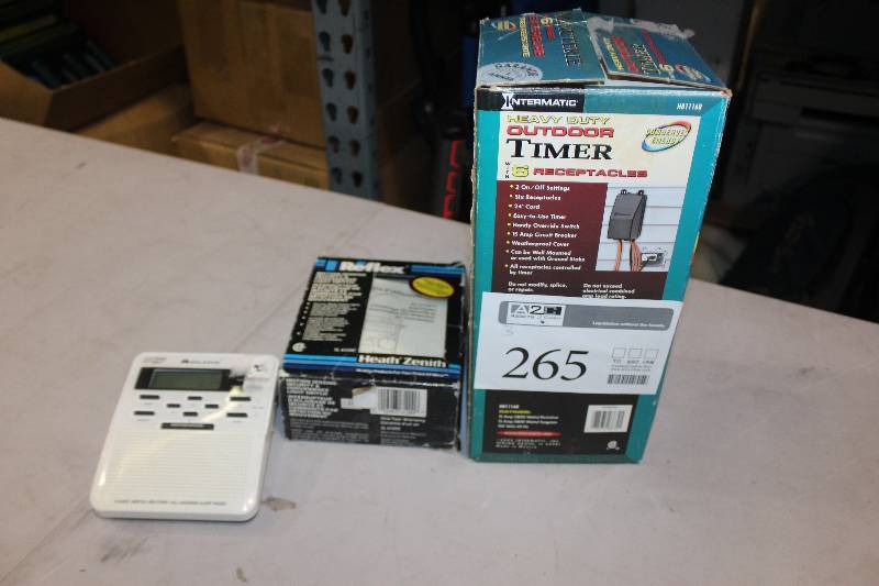 lot 265 image: Lot of (3) Electronics Including 1) Midland Digital Weather Radio AND 1) Reflex Motion Sensor Light Switch AND 1) Intermatic Heavy Duty Outdoor Timer w 6 Receptacles