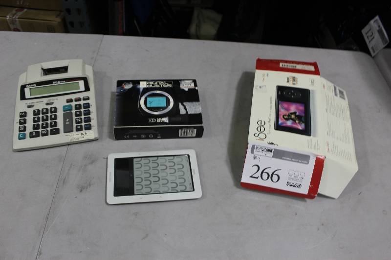 lot 266 image: Lot of (4) Electronics Including 1) Casio Big 12-Digit Adding Machine AND 1) Delkin Devices Digital Duster AND 1) Nook Reader AND 1) iSee Digital Picture Frame