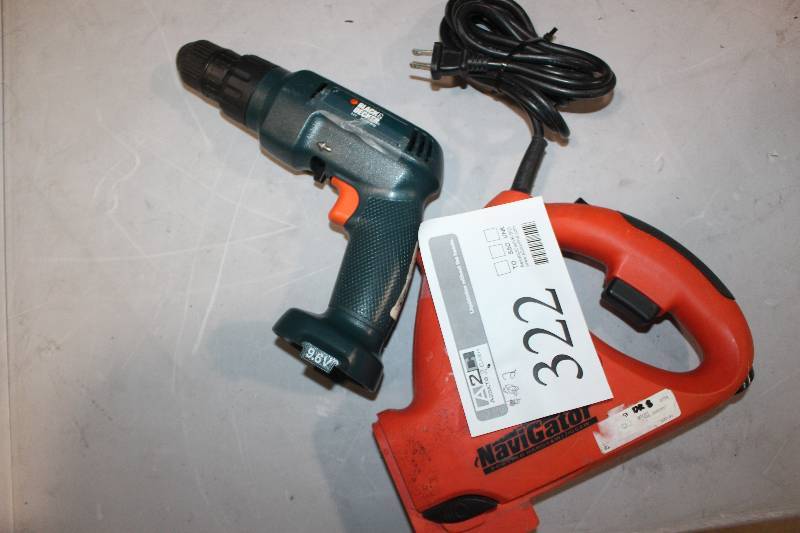 lot 322 image: Lot of (2) Power Tools Including 1) Black & Decker Cordless 9.6V Drill AND 1) Black & Decker Navigator Saw