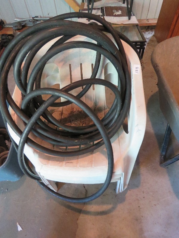Patio Chairs, Wheel barrow and hose