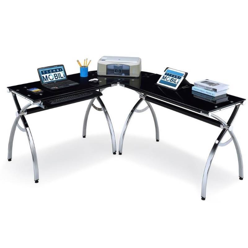 Techni Mobili Hip Black Glass Corner Computer Desk - Black