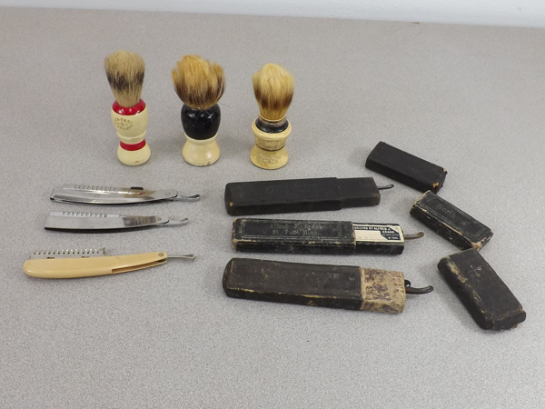 lot 35 image: Antique Shaving Brushes Razors Knives