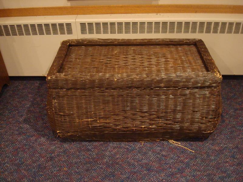 lot 16 image: Chest With Wicker Exterior, Some WearDamage...