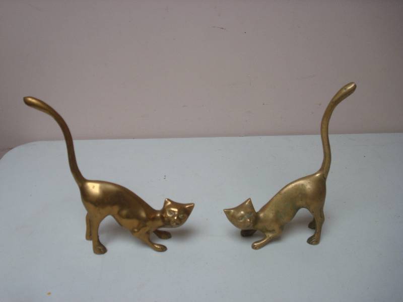 lot 63 image: Pair Of Brass Cat Figurines...