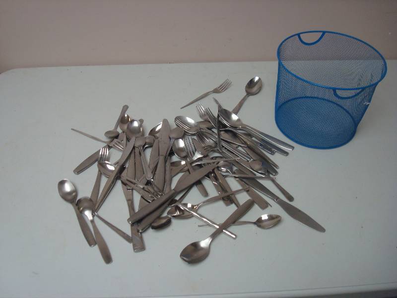 lot 106 image: Basket Filled With Kitchen Silverware...