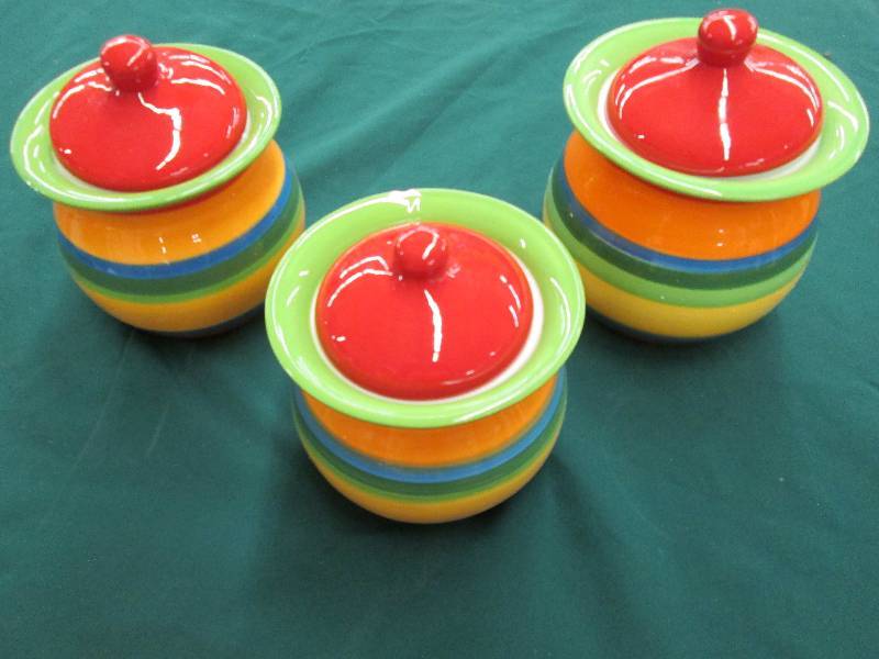 3 pc Canister Set - one chipped Ret...