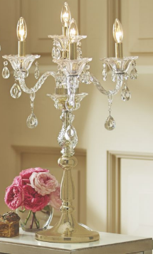 Crystal Tabletop Candelabra -open box Retail $139.95 An elegant addition to any table. Metal lamp with crystal accents uses four 40-watt max. bulbs (not included). 16 diam. x 26 114 h.