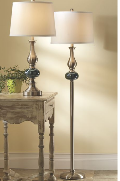 Silver Blue Table Lamp Retail $43.99 Brushed silvertone metal with blue font is