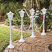 4 pc White Chained Solar Lamp Posts open box, returns