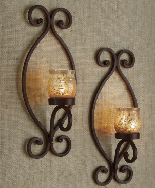 Set of 2 Rustic Wall Sconces- brackets only no glass shades ,Retail $36.95