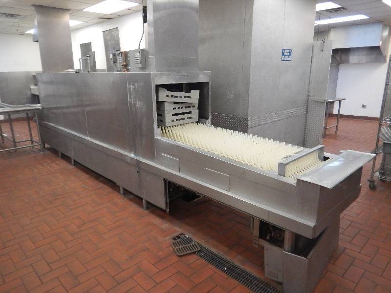 lot 10 image: Hobart Dishwasher Conveyer with Wash Bins