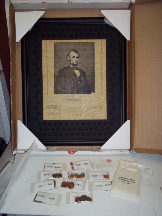 100 Years of Lincoln Cent Collection Frame NEW 18 x 22 with coins may or may not be complete