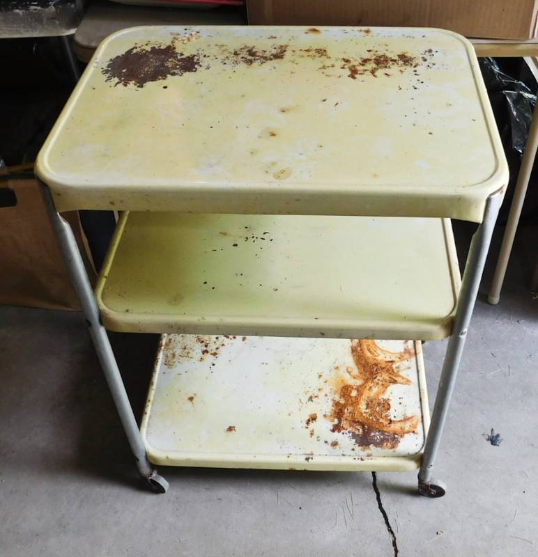 lot 57 image: vintage yellow chrome 3 tier metal cart
