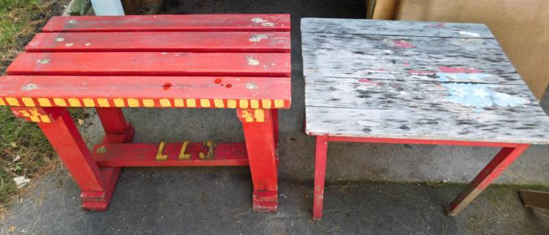 lot 103 image: 2 red wooden table for garden patio porch ect