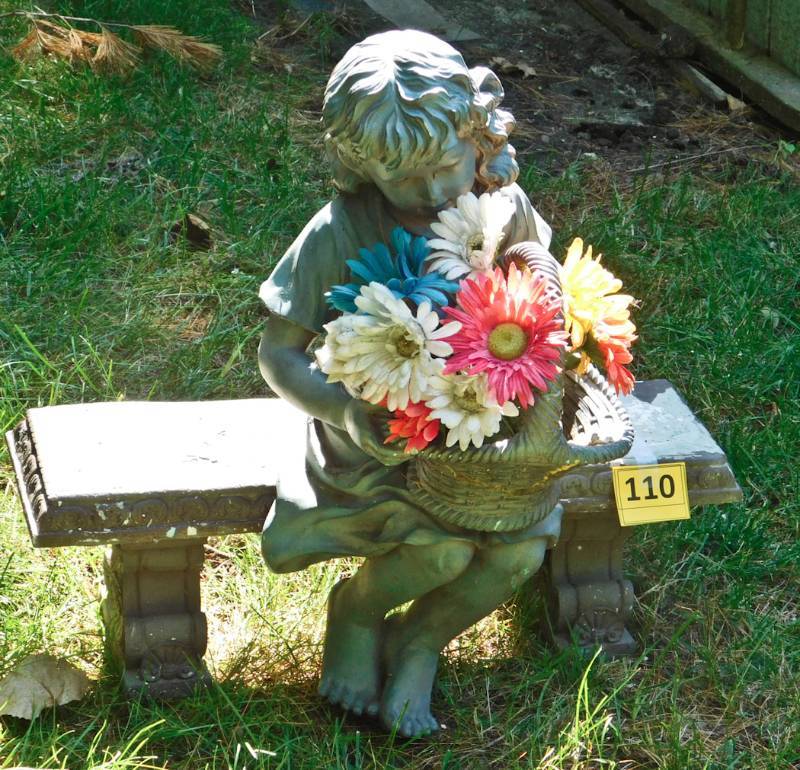 lot 110 image: vintage bench and girl figurine