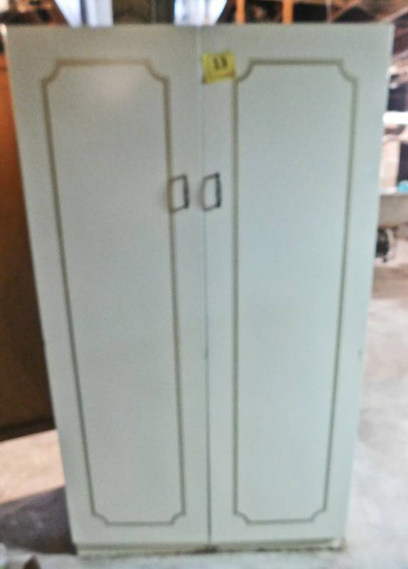 lot 13 image: vintage metal wardrobe with shelf bar and doors