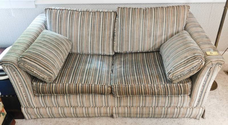 lot 6 image: striped sleeper loveseat for apartment or cabin