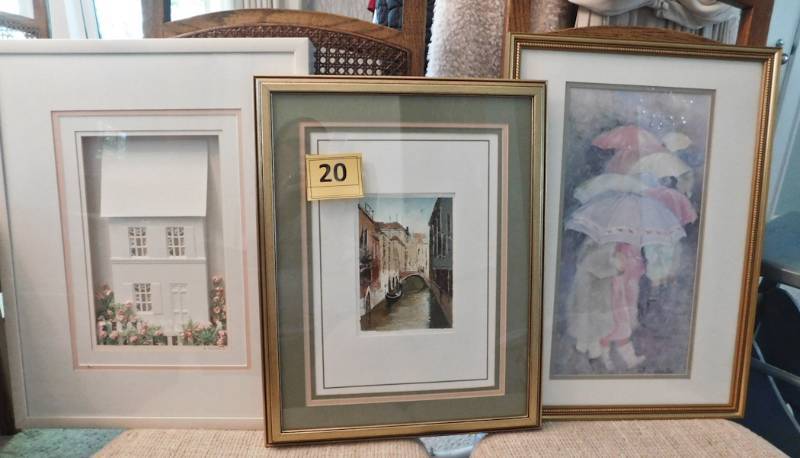 lot 20 image: 3 pieces framed art