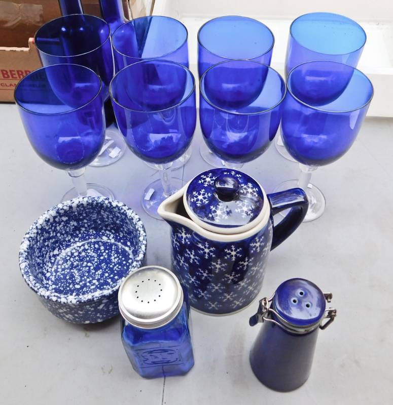 lot 28 image: collection of blue stemware and more