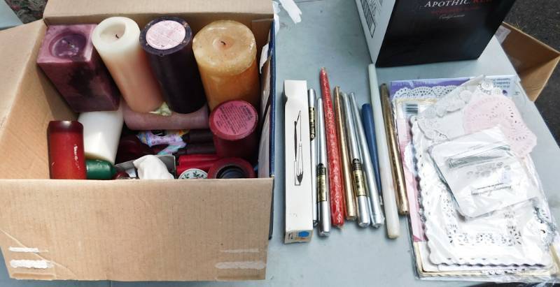 lot 130 image: large lot of candles and paper doilies