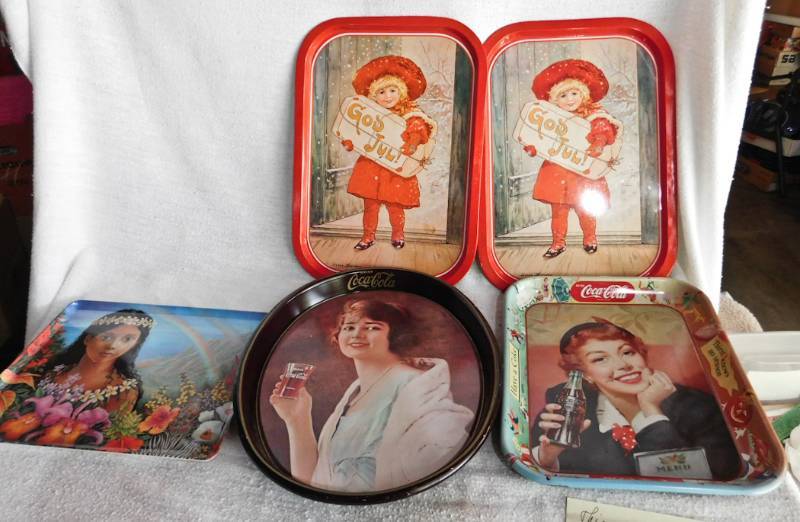 lot 151 image: metal advertising trays Coca-Cola and others
