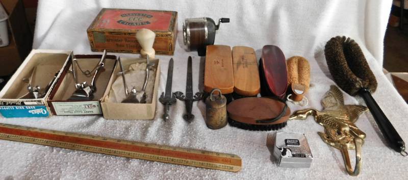 lot 159 image: three hand trimmer shears, sword like letter openers and more