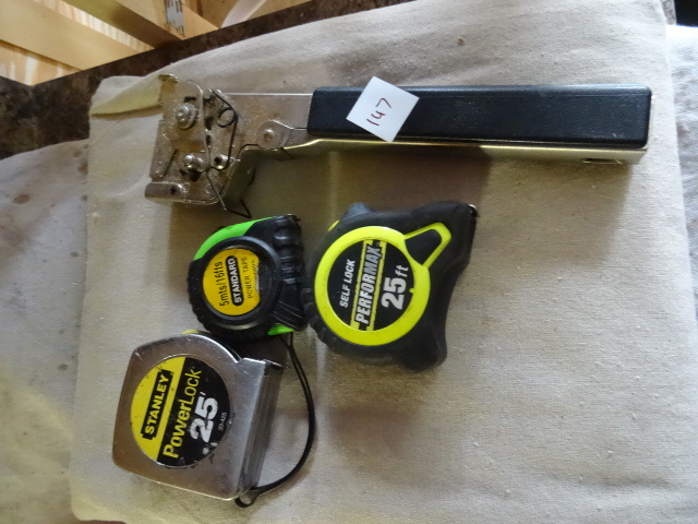 lot 147 image: 3 Tape Measurers and 1 Hammer