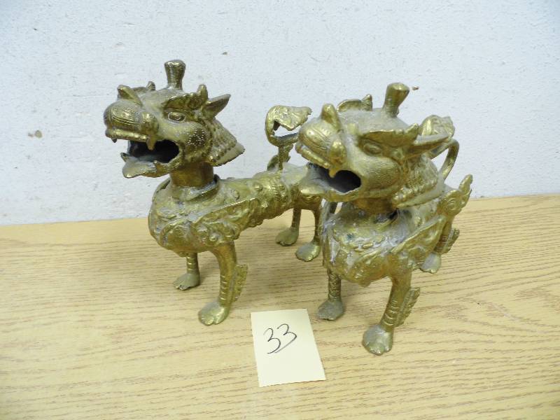 2 Brass Chinese Guard Dogs